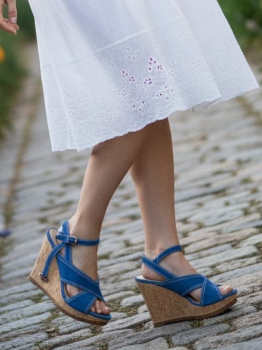 Diane Von Furstenberg Blue Strappy Cork Wedge Sandals (Sylvia)
